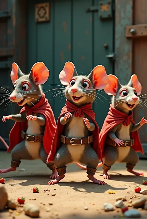 Create a video with AI.
Video of three dancing rats dressed as bandits and singing the Northeastern song &quot;Strawberry&quot;