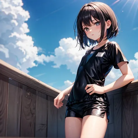 juvenile　Black shiny swimsuit and shorts