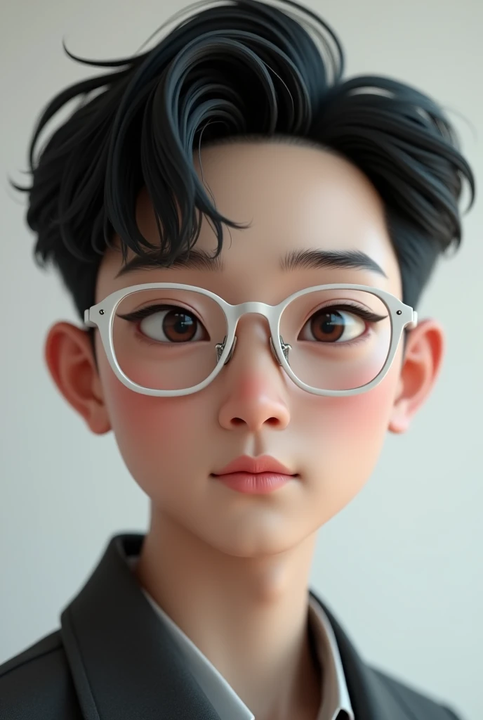  boy with short black hair and white glasses, smart, Chinese eyes, handsome 

