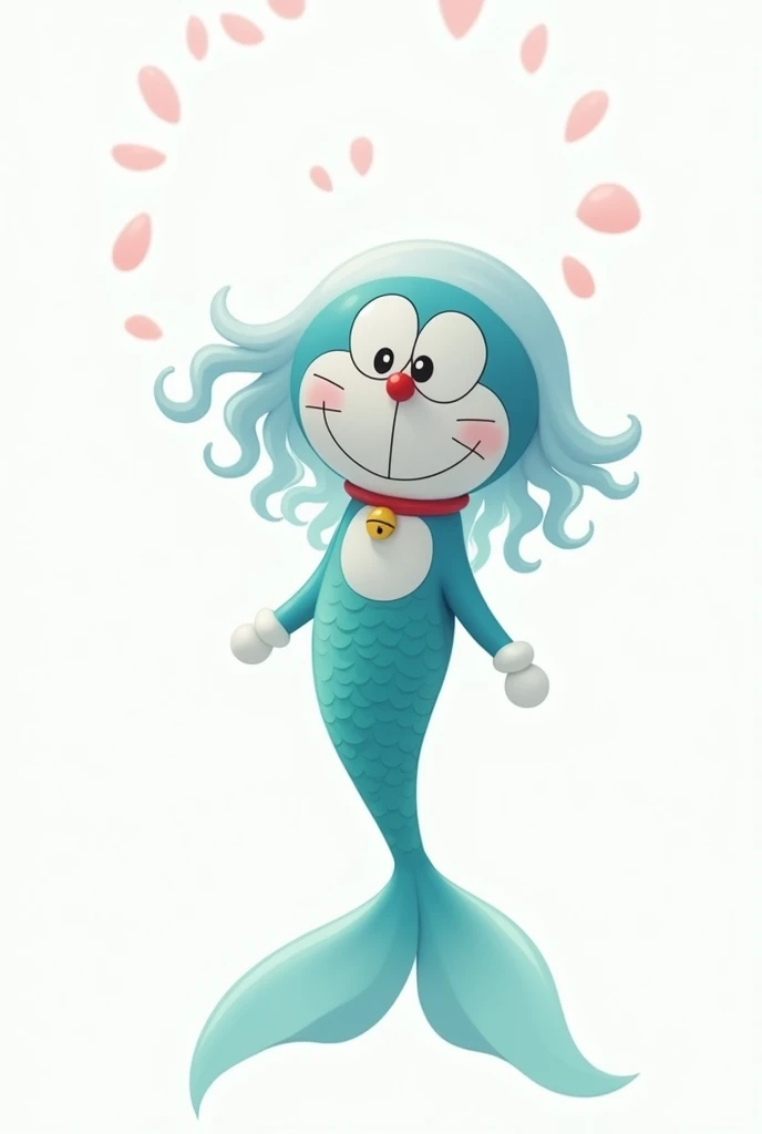 Mermaid Doraemon, white background, few details