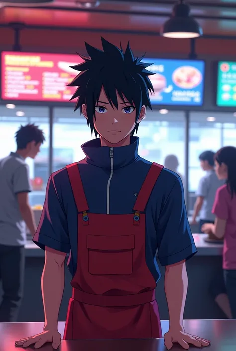 Sasuke as a fast food worker. Animated art inspiration. Ultra high quality 