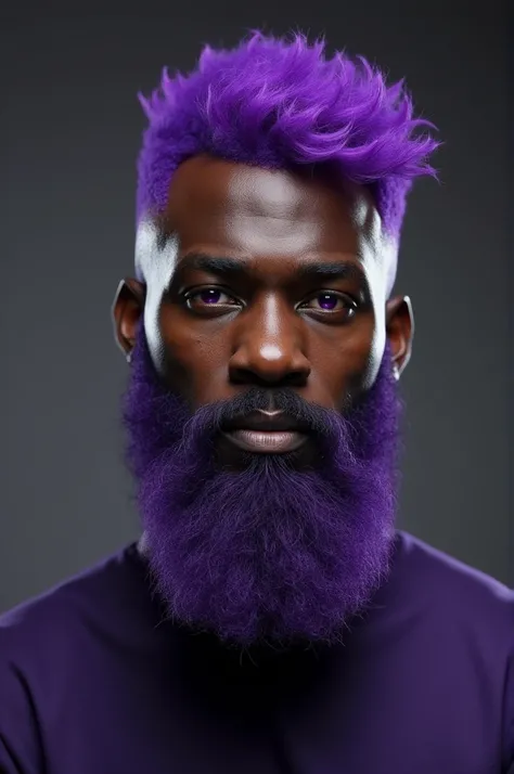 Black man with purple hair, purple beard and purple eyes