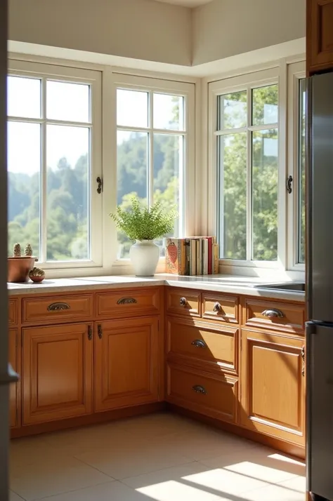 Corner kitchen with drawers on the left side 