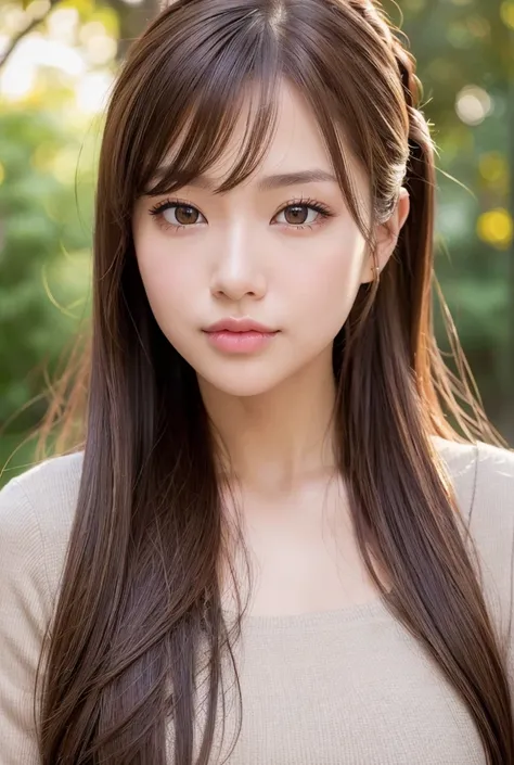 a beautiful woman with long brown hair in a ponytail, slight smile with parted lips, licking lips, anatomically correct facial features, simple background, wearing headphones, beauty mark on corner of mouth, (best quality,4K,8k,highres,masterpiece:1.2),ult...