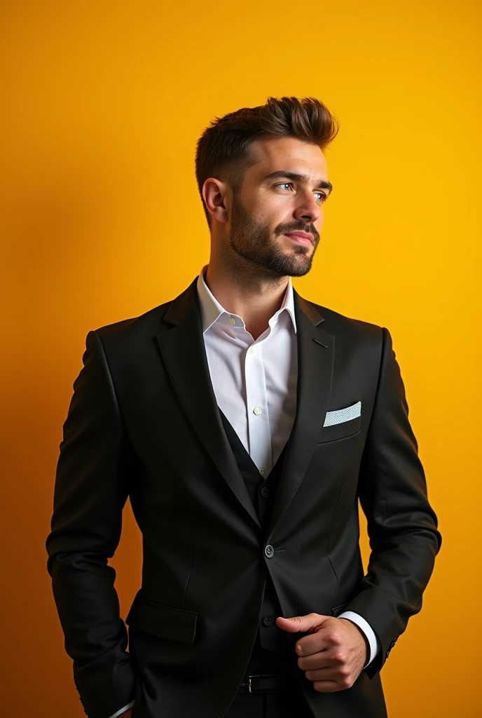 A funny image, but serious, depicting an attractive male figure who is a product manager in the technology field., with predominant tones of yellow and black and a little orange. Write at the bottom of the image "Websites". The image should strongly evoke ...