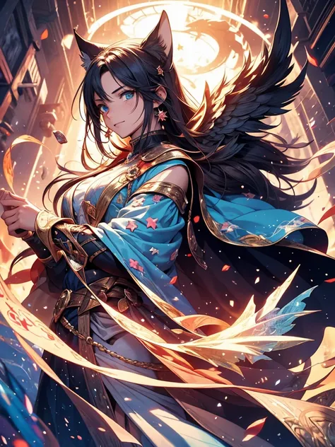 "Create a magical and epic manga cover for the story &#39;The Legend of the Lost Stars&#39;. The background should be a starry sky with bright constellations and a large shooting star in the center.. In the foreground, put Aria, a young woman with long sil...