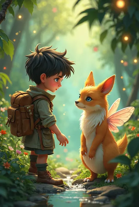 A New Friendship visuals: The protagonist meets a friend or magical creature, sharing a moment of friendship or teamwork.