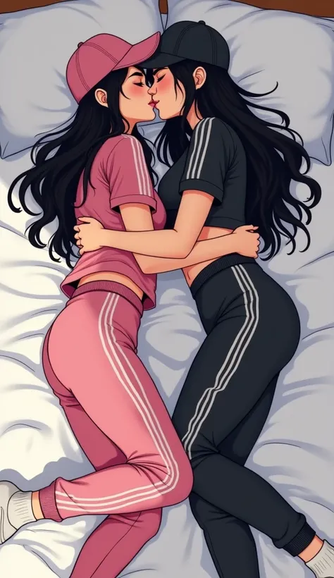 Two young womens, long black hairs, yuri, lesbian.

The first young women wear a rose pink adidas short arm shirt Adicolor Classics White three Stripes, Rose Pink Adidas Essentials White three Stripes Fleece Pants, rose pink cap, white socks, rose.

The se...