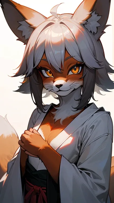 masterpiece,insanely detailed, absurdres, 16K, a girls, kemono, furry face, luminous eyes, with sparkling eyes, silver eyes, narrow eyes, (fox_girl, anthro furry:1.6),(anthro_female_fox:1.4), flat chest,fluffy fur, hairy body, white background, upper body,...