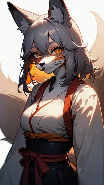 masterpiece,insanely detailed, absurdres, 16K, a girls, kemono, furry face, luminous eyes, with sparkling eyes, silver eyes, narrow eyes, (fox_girl, anthro furry:1.6),(anthro_female_fox:1.0), fluffy fur, hairy body, pointy breasts,white background, upper b...