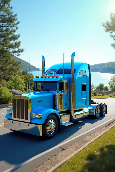 Canadian skyblue long truck in toronto island