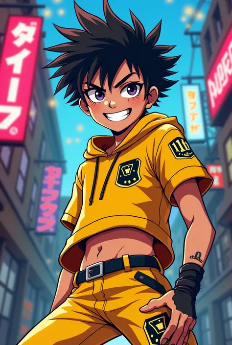 Crie um personagem original de Scott Pilgrim. Looking like a cool teenager in yellow clothes