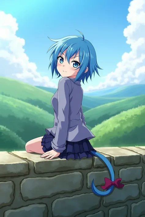 okumura rin sitting on a wall looking back