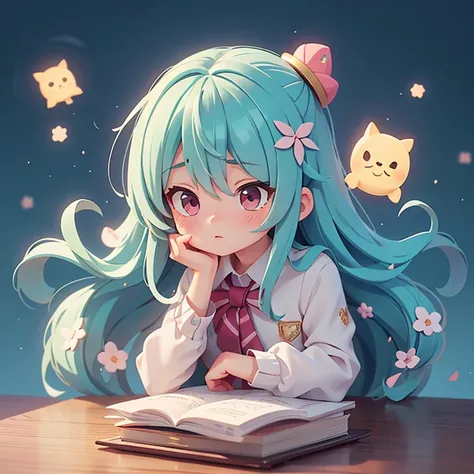 study　uniform　intellectual　worries　Long Hair　character　Anime-style design　Highest quality ,masterpiece, figure, Very delicate and beautiful, wonderful, In detail, masterpiece,　Charm　Fantasy
