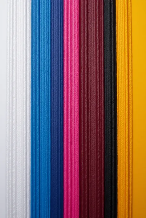 an image that contains vertical white stripes, cerulean, roxa, maroon, black, These are all jiu jitsu belts
