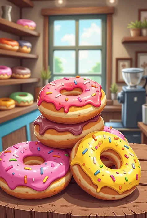 Mini Donuts Colored Drawing in Bakery 

