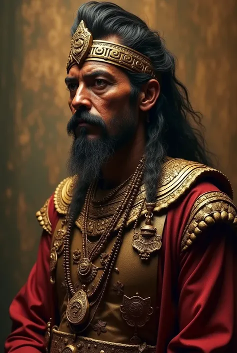 1 king poet nezahualcoyotl, detailed portrait, high contrast, dramatic lighting, cinematic composition, warm color tones, intricate facial features, regal clothing and accessories, ethereal background, rich textures, photorealistic, 8K, masterpiece