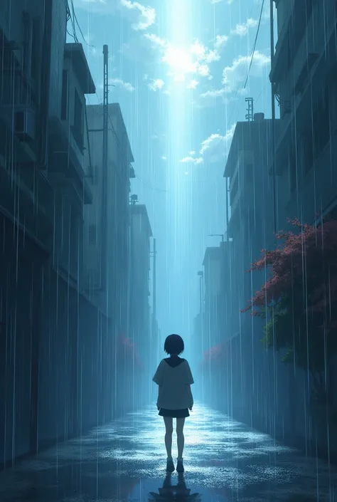 Anime Rain with Shining Light