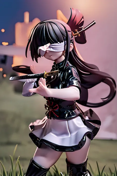 masterpiece, ultra detailed background, delicate pattern, intricate detail, highly detailed, fine details, best quality, studio lighting, front lighting, 4K, 8K,
(black blindfold:1.3), (covered eyes:1.3), (black dress:1.3), long sleeves, (black headband:1....