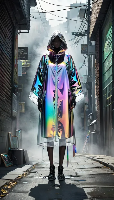 Noble works of art, Beauty Killer, Wearing an iridescent, transparent hooded robe，Make him invisible, Possessing a poison needle, Ordinary street, Track the target, cloudy, shadow, Compared, Conceptual installation art, Extremely detailed, Absolute resolut...