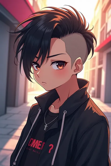 Anime character with a lot of style and a haircut called low Fade which is a low gradient and also this hairstyle with the Messy hair style which is the hair forward a little upwards and messy