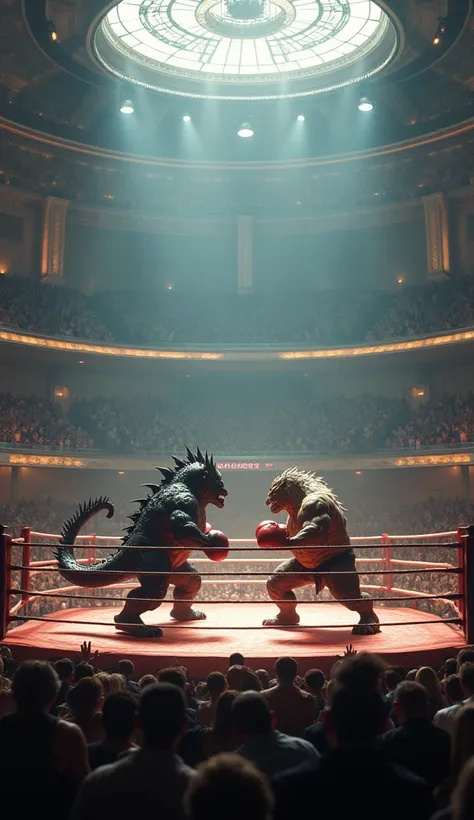 Epic Boxing Match Arena

"A grand arena with a packed audience, designed for a boxing match between two extraordinary creatures. The setting is vibrant and intense, with bright lights and dramatic atmosphere."