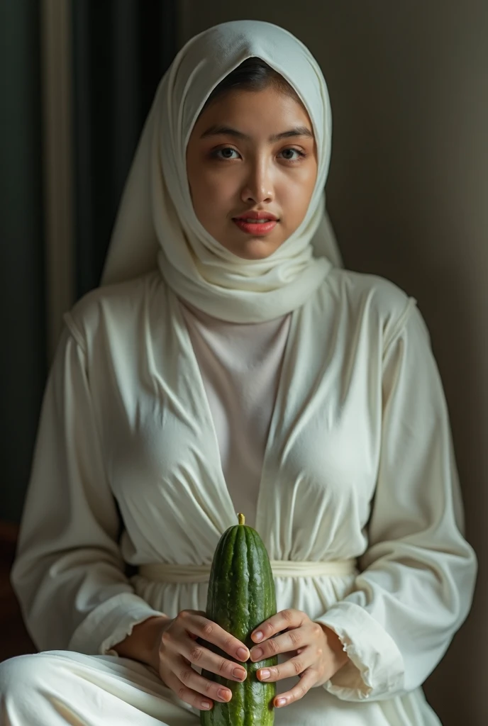 8K, Best Quality, Masterpiece, Ultra High Resolution, (Realism: 1.4), Original Photo, (hyper-Realistic:1.3), (soft lighting:1.2), (perfect images:1.2) (DSLR:1.3), (Clear photo:1.2), (whole body perfect), indonesian, woman, white skin, sharp nose, thin lips...