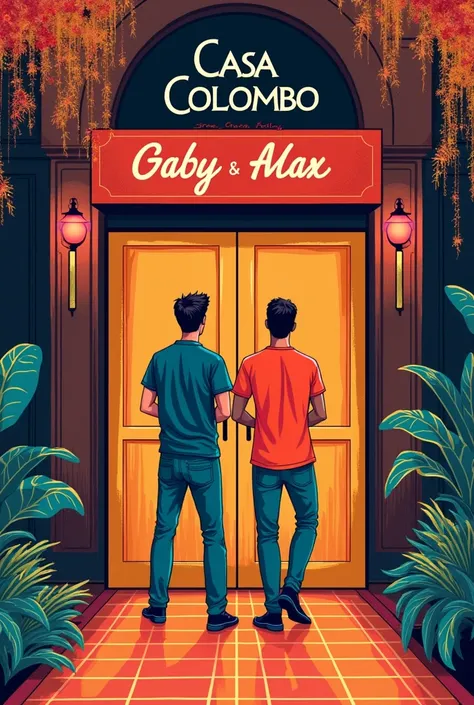 Hi, I want to create a double birthday invitation image, I want the image to say literally Gaby and Alex night, location Casa Colombo which is a bar, to take into account the image, that it is unisex 