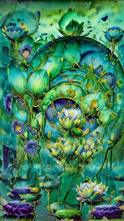 ( surrealism ) a surreal scene involving (lotus flowers:1.5), lotus world. a world made of lotus. lotus are everywhere, involvin...