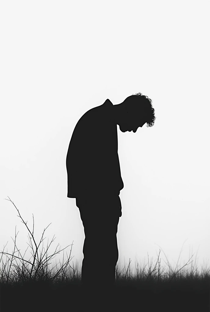 A black and white image of the silhouette of an infinitely lonely and sad man 