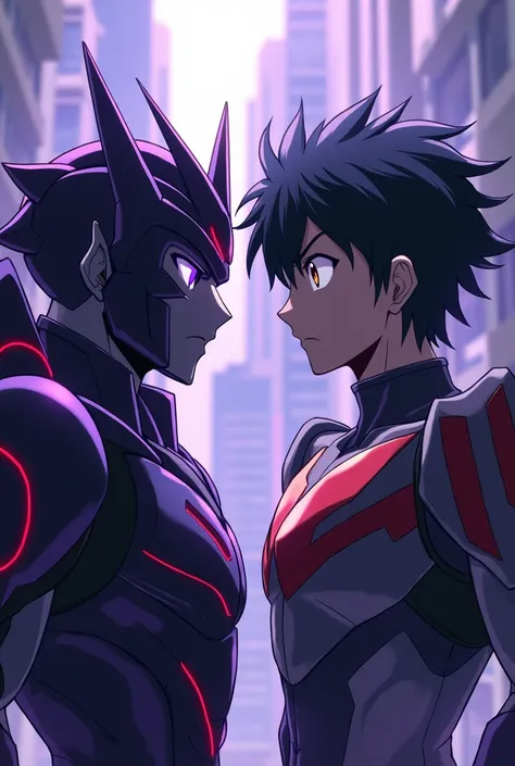 Two boys prepare to fight, On the one hand, Ares Prime. He is a boy with black hair and purple eyes., He wears black and purple battle armor., and on his face he wears a battle mask. On the other hand, Galvatron, He is an evil man, with black hair and red ...