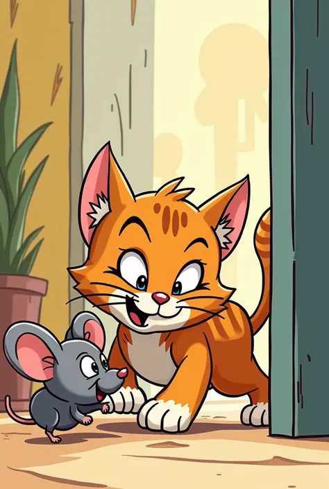 Illustrates a cat and a mouse, Let it be a cartoon