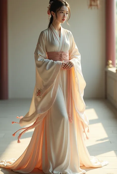  a long youren yi with narrow-sleeves, with a narrow silk band called sitao (Chinese: Wire sleeve) being knotted at the waist over the top. on young lady





