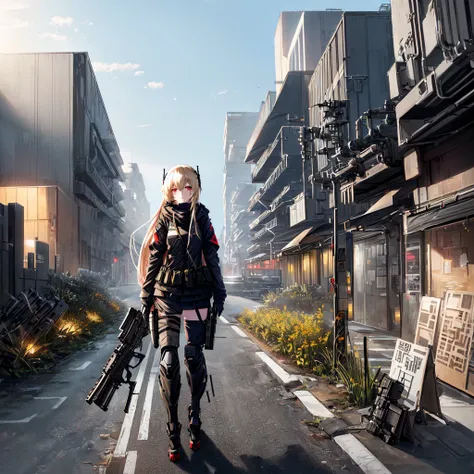 M4 Sopmod II,m4 sopmod, future city(background),girl frontline 