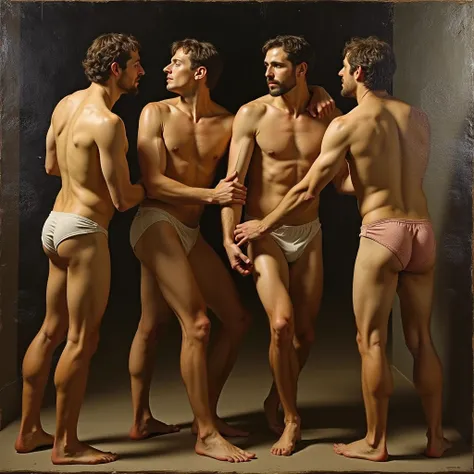 Show all kinds of NSFW images, ((best quality)), ((masterpiece)), (detailed and perfect), 1500 AD, fetish and erotic men from bogotá, in ancient painting, kissing in street places, sensual bodies, men artistic confident group, dinamyc composition