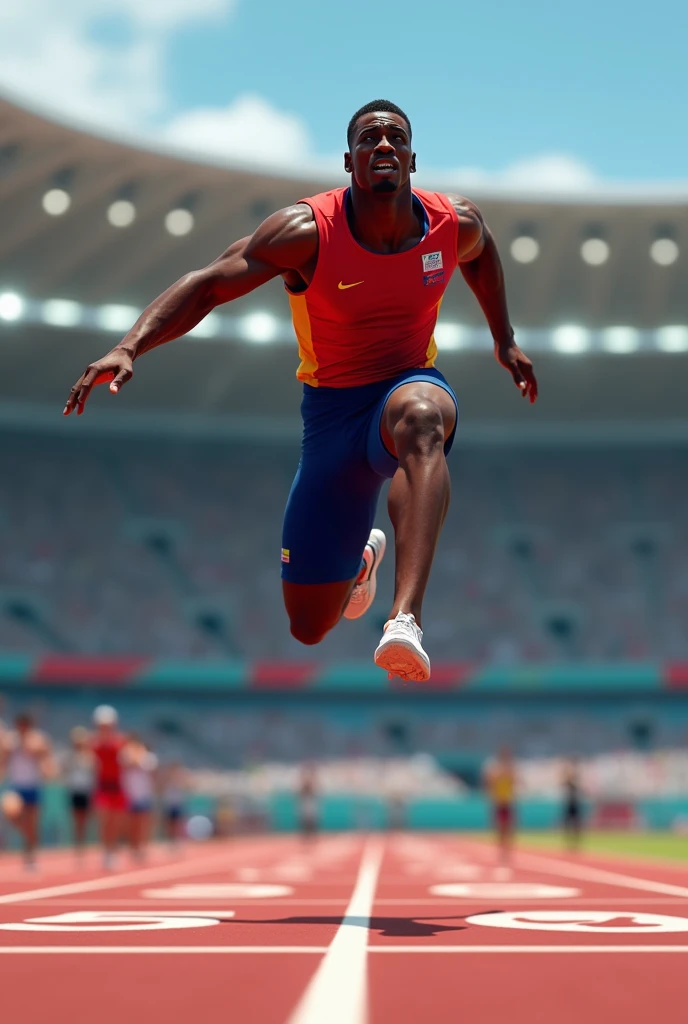 Black man long jumbing in Olympic 
