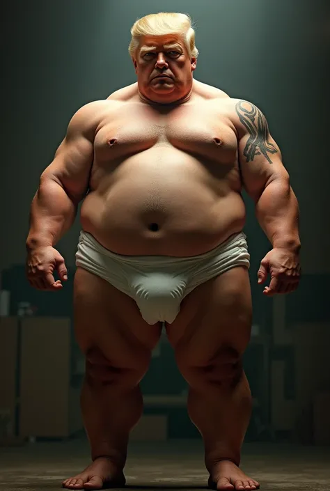 Donald Trump extra strong sumo wrestler with diaper realistic cinematic lighting 