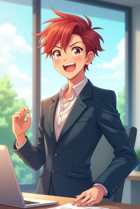 Cute anime boy ( that he is an entrepreneur) (anime style)