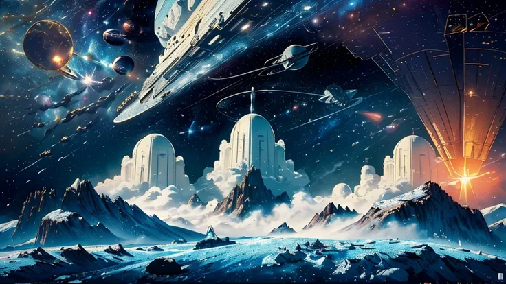 (((masterpiece, highest quality))),32k wallpaper,(((very detailed poster))), vintage science fiction,((((((space thriller cinematic movie poster)))))), ((bauhaus)),abstract,,anime,galaxy,machine,meteo