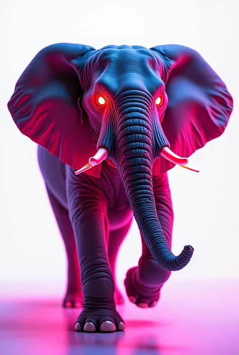 Angry elephant neon lights 
with white background 