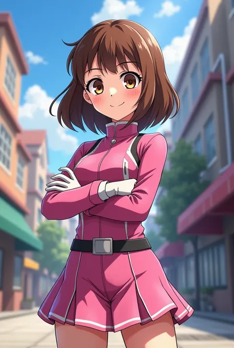 Uraraka Ochako, a round-faced brown-haired girl from My Hero Academia, 3D virtual reality.