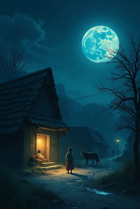 "A moonlit night in a quiet village, with the faint outline of a wolf stalking a hut. Inside, a five-year-old girl named Anjali sleeps peacefully beside her mother. Suddenly, the wolf silently approaches the hut’s entrance, its eyes fixed on the child. The...