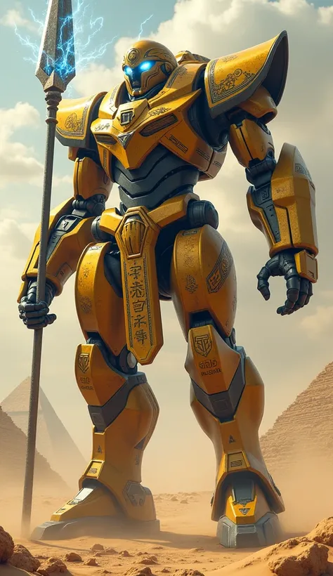 Egypt:
Create an 8K, hyper-realistic and hyper-detailed digital artwork of a towering 1000-meter-tall futuristic Jaeger representing Egypt, rendered in Unreal Engine 5. The Jaeger is adorned with gold, bronze, and dark blue armor that mimics the look of an...