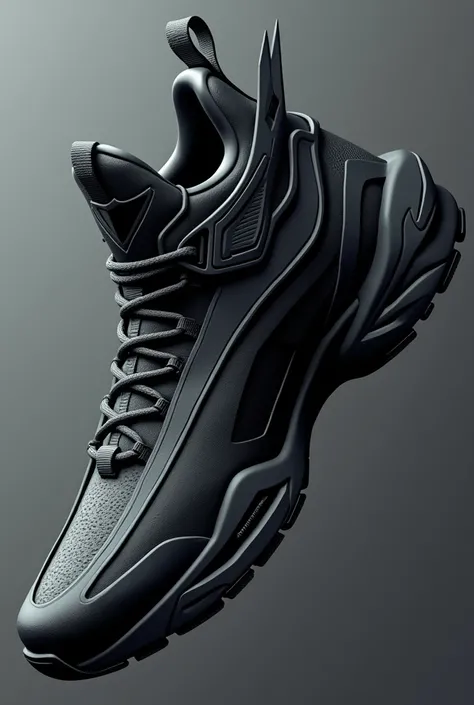 A batman design sneaker shoe with black and grey combination

