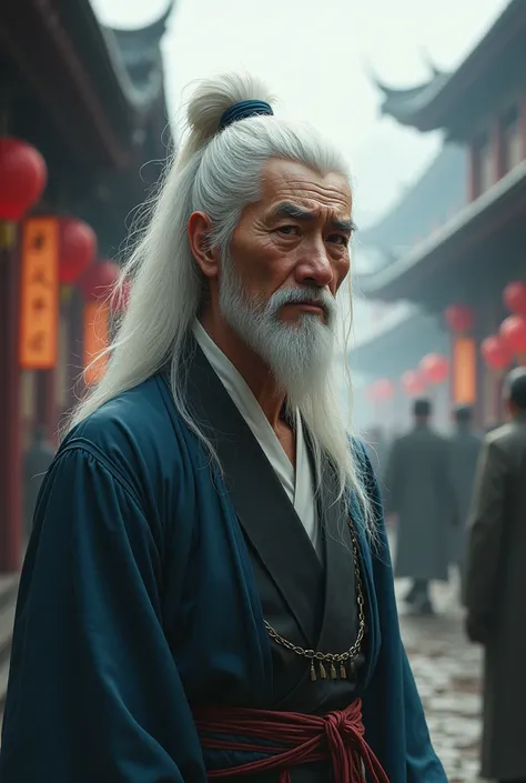  with white hair, Song Dynasty, China, on the street, crying