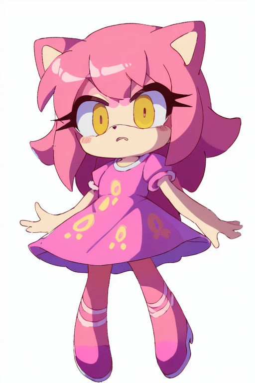 drawing of a cartoon cat girl with pink hair and a dress, chibi monster girl, humanoid pink female squid girl, absurdist wiggly blob in a dress, cel shaded!!!, scary angry pose, inspired by Hirosada II, anime monster girl, monstergirl, colored drawing, sha...