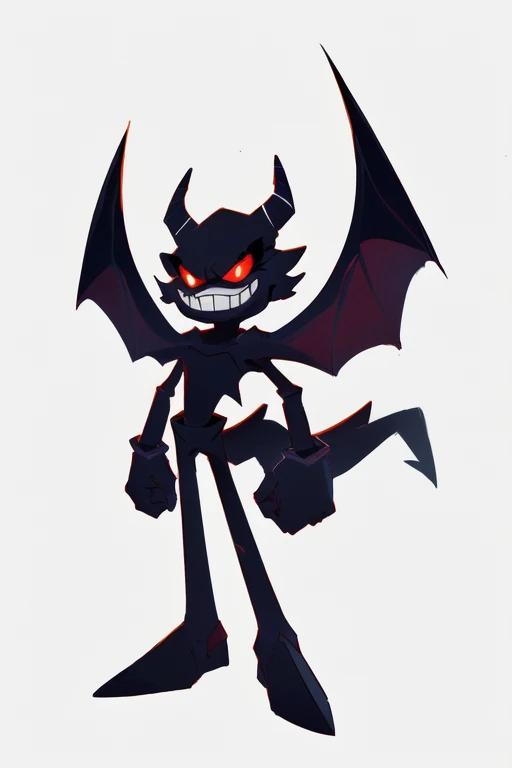 drawing of a cartoon character with a big head and a big tail, evil standing smiling pose, gray anthropomorphic, charcoal color skin, desaturated!!, cel shaded!!!, ( ( character concept art ) ), full body concept, cuphead’s art style, one a demon - like cr...