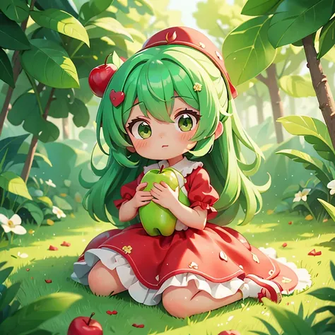 Apple　Aomori　Green Hair　Red dress　Personification
