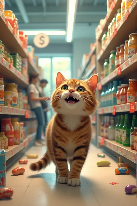 A cat trying to shop in supermarket 