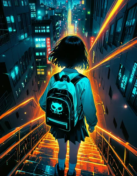 Surreal horror, Anime Style, Supervised by Junji Ito, Junior high school boy(1 person)、High Contrast, Vibrant colors, Spooky atmosphere, psychological tension, Complex line drawing, Weird talk、Horror elements、On the way home from school、Interdimensional Wo...